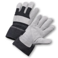 Radnor® Large Economy Grade Split Leather Palm Gloves With Safety Cuff, Denim Back And Reinforced Knuckle Strap, Pull Tab, Index Finger And Fingertips