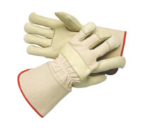 Radnor® Medium Premium Grain Cowhide Leather Palm Gloves With Gauntlet Cuff, Natural White Canvas Back And Reinforced Knuckle Strap, Pull Tab, Index Finger And Fingertips