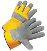 Radnor® X-Large Premium Select Shoulder Grade Split Leather Palm Gloves With Yellow Rubberized Safety Cuff, Heavy Yellow Canvas Back And Reinforced Knuckle Strap, Pull Tab, Index Finger And Fingertips