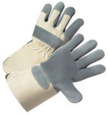 Radnor® X-Large Premium Side Split Leather Palm Gloves With Gauntlet Cuff, Duck Canvas Back And Reinforced Knuckle Strap, Pull Tab, Index Finger And Fingertips