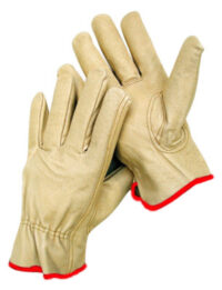 Radnor® Small Grain Pigskin Unlined Drivers Gloves With Keystone Thumb, Slip-On Cuff, Red Hem And Shirred Elastic Back