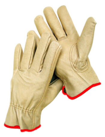 Radnor® Small Grain Pigskin Unlined Drivers Gloves With Keystone Thumb, Slip-On Cuff, Red Hem And Shirred Elastic Back