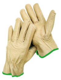 Radnor® Medium Grain Pigskin Unlined Drivers Gloves With Keystone Thumb, Slip-On Cuff, Green Hem And Shirred Elastic Back