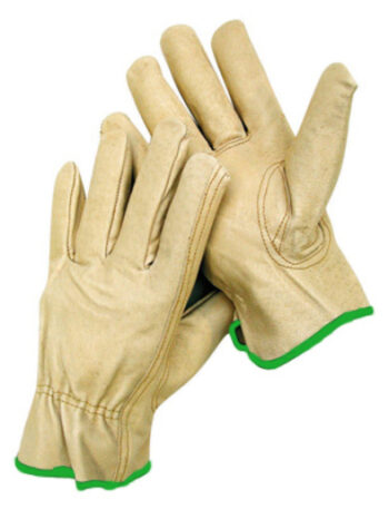 Radnor® Medium Grain Pigskin Unlined Drivers Gloves With Keystone Thumb, Slip-On Cuff, Green Hem And Shirred Elastic Back