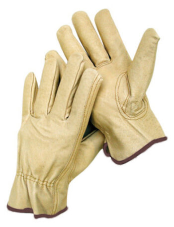 Radnor® Large Grain Pigskin Unlined Drivers Gloves With Keystone Thumb, Slip-On Cuff, Brown Hem And Shirred Elastic Back