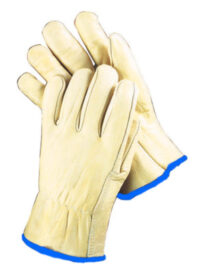 Radnor® X-Large Grain Cowhide Unlined Drivers Gloves With Straight Thumb, Slip-On Cuff, Blue Hem And Shirred Elastic Back