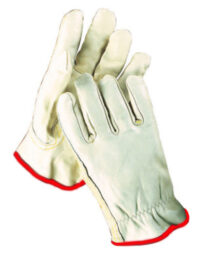 Radnor® Small Grain Cowhide Unlined Drivers Gloves With Keystone Thumb, Slip-On Cuff, Red Hem And Shirred Elastic Back