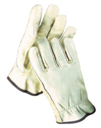 Radnor® Large Grain Cowhide Unlined Drivers Gloves With Keystone Thumb, Slip-On Cuff, Brown Hem And Shirred Elastic Back
