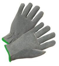 Radnor® Medium Split Cowhide Unlined Drivers Gloves With Straight Thumb, Slip-On Cuff, Green Hem And Shirred Elastic Back