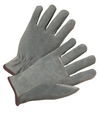 Radnor® Large Split Cowhide Unlined Drivers Gloves With Straight Thumb, Slip-On Cuff, Brown Hem And Shirred Elastic Back