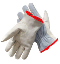 Radnor® Small Grain Palm Split Cowhide Back Leather Unlined Drivers Gloves With Keystone Thumb, Slip-On Cuff, Red Hem And Shirred Elastic Back