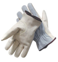 Radnor® Large Grain Palm Split Cowhide Back Leather Unlined Drivers Gloves With Keystone Thumb, Slip-On Cuff, Brown Hem And Shirred Elastic Back