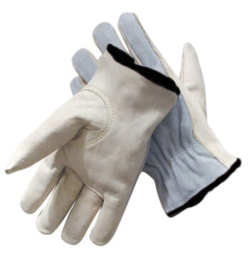 Radnor® 2X Grain Palm Split Cowhide Back  Leather Unlined Drivers Gloves With Keystone Thumb, Slip-On Cuff, Black Hem And Shirred Elastic Back