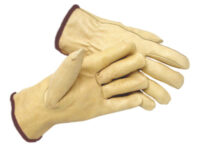 Radnor® Large Premium Grain Pigskin Unlined Drivers Gloves With Keystone Thumb, Slip-On Cuff, Brown Hem And Shirred Elastic Back