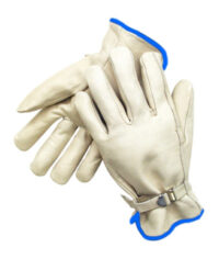 Radnor® X-Large Grain Cowhide Unlined Drivers Gloves With Straight Thumb, Wrist Strap Cuff And Blue Hem