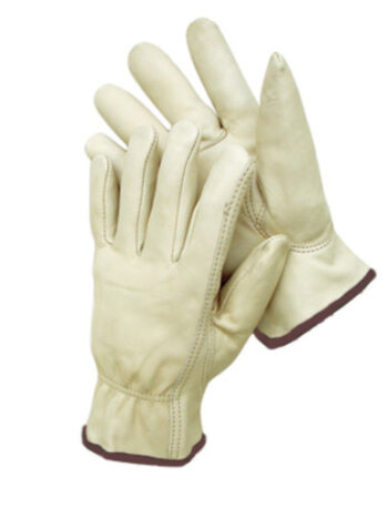 Radnor® Large Premium Grain Leather Unlined Drivers Gloves With Keystone Thumb, Slip-On Cuff And Brown Hem