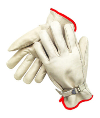 Radnor® Small Premium Grain Leather Unlined Drivers Gloves With Straight Thumb, Slip-On Cuff And Red Hem