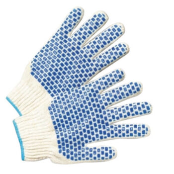 Radnor® Large Natural Heavy Weight Polyester/Cotton Ambidextrous String Gloves With Knit Wrist And Double Side PVC Block Coating