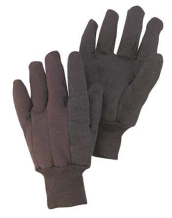 Radnor® Men's Brown 9 Ounce Cotton/Polyester Blend Jersey Gloves With Knitwrist And PVC Dotted Palm, Thumb And Index Finger
