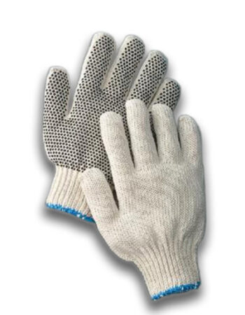 Radnor® Large Natural Medium Weight Polyester/Cotton String Gloves With Knit Wrist And Single Side Black PVC Dot Coating