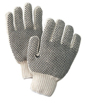 Radnor® Large Natural Medium Weight Polyester/Cotton Ambidextrous String Gloves With Knit Wrist And Double Side Black PVC Dot Coating