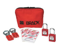 Bradyﾮ Red 1 1/2" W Plastic Personal Padlock Pouch Includes (2) Group Lockout Hasps, (2) Heavy Duty Lockout Tags, (2) Keyed-Alike Safety Padlocks And (1) Lockout Belt Pouch