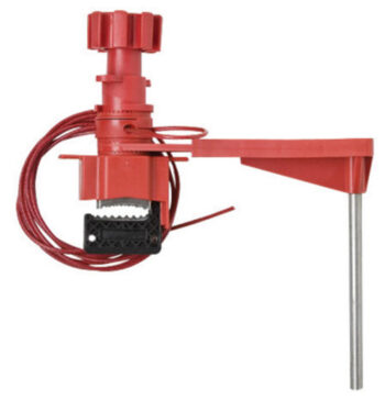 Bradyﾮ Red Industrial Grade Steel And Nylon Large Universal Valve Lockout With 8' Sheathed Cable And Blocking Arm