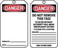 Accuform Signsﾮ 5 3/4" X 3 1/4" 15 mils RP-Plastic Accident Prevention Safety Tag DANGER (BLANK) With Do Not Remove Tag Warning On Back (25 Per Pack)