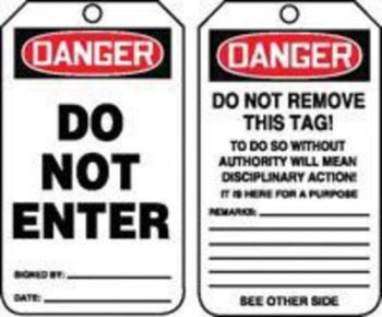 Accuform Signsﾮ 5 3/4" X 3 1/4" 10 mils PF-Cardstock Accident Prevention Safety Tag DANGER DO NOT ENTER With Do Not Remove Tag Warning On Back (25 Per Pack)