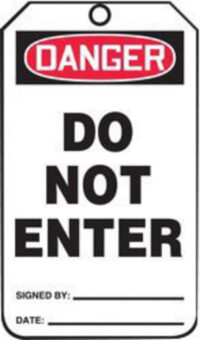 Accuform Signsﾮ 5 3/4" X 3 1/4" Black, Red And White HS-Laminate English Accident Prevention Safety Tag "DANGER DO NOT ENTER" With Pull-Proof Metal Grommeted 3/8" Reinforced Hole, Do Not Remove Tag Warning On Back And Standard Back B (25 Per Pack)