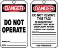 Accuform Signsﾮ 5 3/4" X 3 1/4" 10 mils PF-Cardstock Accident Prevention Safety Tag DANGER DO NOT OPERATE With Do Not Remove Tag Warning On Back (25 Per Pack)