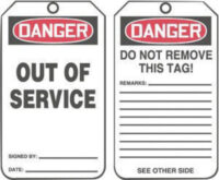 Accuform Signsﾮ 5 3/4" X 3 1/4" Red, Black And White 10 mil PF-Cardstock English Safety Tag "DANGER OUT OF SERVICE/DANGER DO NOT REMOVE THIS TAG! REMARKS ﾀﾦ" With 3/8" Plain Hole And Standard Back B (25 Per Pack)