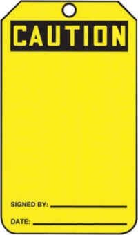 Accuform Signsﾮ 5 3/4" X 3 1/4" Black And Yellow HS-Laminate Accident Prevention Blank Tag "CAUTION" With Pull-Proof Metal Grommeted 3/8" Reinforced Hole And OSHA Header (25 Per Pack)
