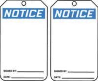 Accuform Signsﾮ 5 7/8" X 3 1/8" 10 mils PF-Cardstock Accident Prevention Blank Tag NOTICE (25 Per Pack)