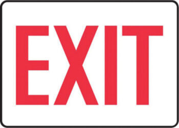 Accuform Signsﾮ 7" X 10" Red And White 0.055" Plastic Admittance And Exit Sign "EXIT" With 3/16" Mounting Hole And Round Corner