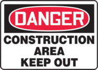 Accuform Signsﾮ 10" X 14" Black, Red And White 4 mils Adhesive Vinyl Admittance And Exit Sign "DANGER CONSTRUCTION AREA KEEP OUT"