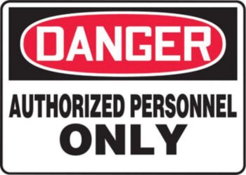 Accuform Signsﾮ 7" X 10" Black, Red And White 0.055" Plastic Admittance And Exit Sign "DANGER AUTHORIZED PERSONNEL ONLY" With 3/16" Mounting Hole And Round Corner