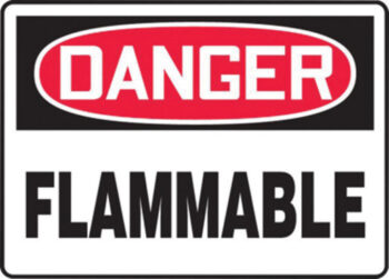 Accuform Signsﾮ 10" X 14" Black, Red And White 0.055" Plastic Chemicals And Hazardous Materials Sign "DANGER FLAMMABLE" With 3/16" Mounting Hole And Round Corner