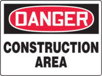 Accuform Signsﾮ 7" X 10" Black, Red And White 0.040" Aluminum Admittance And Exit Construction Access Sign "DANGER CONSTRUCTION AREA KEEP OUT" With Round Corner