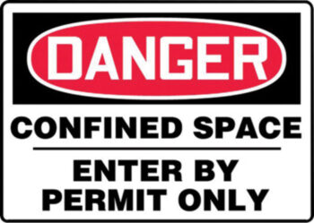 Accuform Signsﾮ 7" X 10" Black, Red And White 0.055" Plastic Sign "DANGER CONFINED SPACE ENTER BY PERMIT ONLY" With 3/16" Mounting Hole And Round Corner