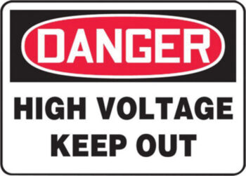 Accuform Signsﾮ 7" X 10" Black, Red And White 4 mils Adhesive Vinyl Electrical Sign "DANGER HIGH VOLTAGE KEEP OUT"