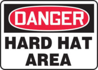 Accuform Signsﾮ 10" X 14" Black, Red And White 0.055" Plastic PPE Sign "DANGER HARD HAT AREA" With 3/16" Mounting Hole And Round Corner
