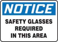 Accuform Signsﾮ 10" X 14" Black, Blue And White 0.040" Aluminum PPE Sign "NOTICE SAFETY GLASSES REQUIRED IN THIS AREA" With Round Corner