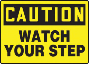 Accuform Signsﾮ 10" X 14" Black And Yellow 0.040" Aluminum Fall Arrest Sign "CAUTION WATCH YOUR STEP" With Round Corner