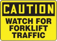 Accuform Signsﾮ 7" X 10" Black And Yellow 0.040" Aluminum Industrial Traffic Sign "CAUTION WATCH FOR FORKLIFT TRAFFIC" With Round Corner