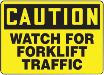 Accuform Signsﾮ 10" X 14" Black And Yellow 0.040" Aluminum Industrial Traffic Sign "CAUTION WATCH FOR FORKLIFT TRAFFIC" With Round Corner