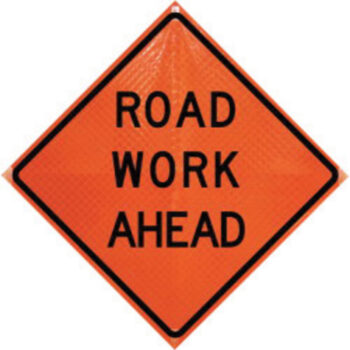 Dicke Safety Products 36" Black And Orange Polycarbonate Reflective Roll-Up Traffic Sign "Road Work Ahead"