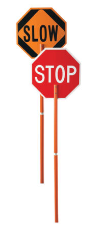 Cortina Safety Products 24" Red And Orange Plastic Pole Mounted Paddle "STOP/SLOW" With Engineer Grade Hi-Intensity Sheeting And 81" Plastic Handle