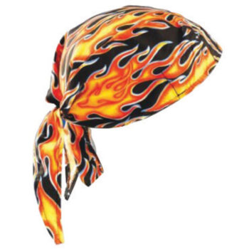 OccuNomix Big Flames Tuff Nougiesﾙ 100% Cotton Deluxe Doo Rag Tie Hat With Elastic Rear Band