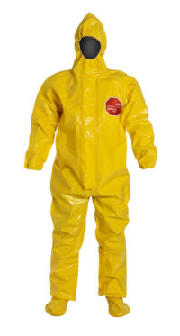 DuPontﾙ X-Large Yellow SafeSPECﾙ 2.0 18 mil Tychemﾮ BR Chemical Protection Coveralls With Taped Seams, Adhesive Storm Flap Over Front Zipper Closure, Respirator Fit Hood, Elastic Wrist, Attached Socks, And Outer Boot Flaps